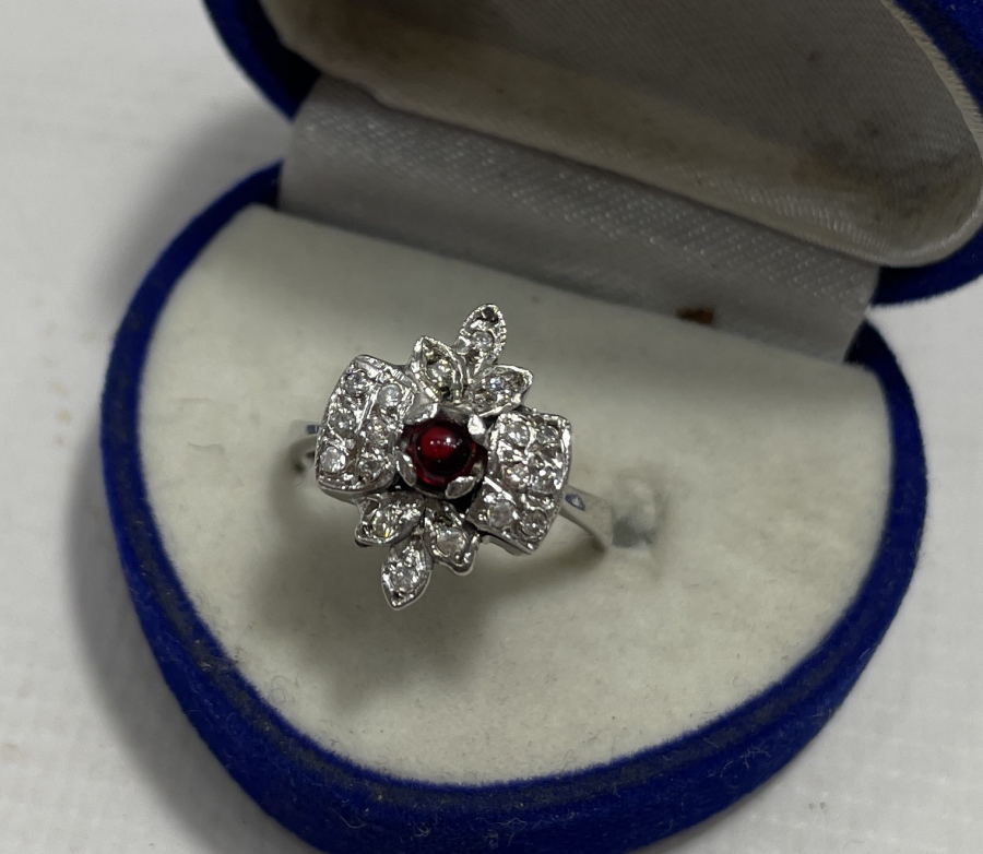 GRANAT VE PIRLANTA TAŞLI ÖZEL YAPIM ANTİKA YÜZÜK