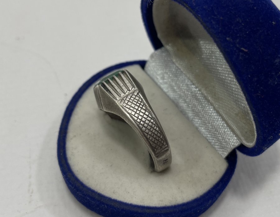 OSMANLI DÖNEMİ DAMGALI ÖZEL YAPIM ZÜMRÜT TAŞLI GÜMÜŞ YÜZÜK