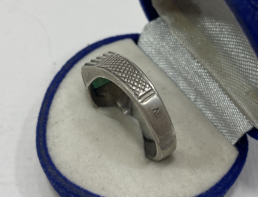 OSMANLI DÖNEMİ DAMGALI ÖZEL YAPIM ZÜMRÜT TAŞLI GÜMÜŞ YÜZÜK