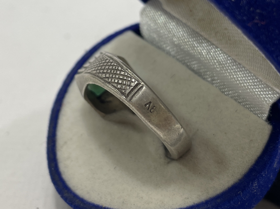 OSMANLI DÖNEMİ DAMGALI ÖZEL YAPIM ZÜMRÜT TAŞLI GÜMÜŞ YÜZÜK