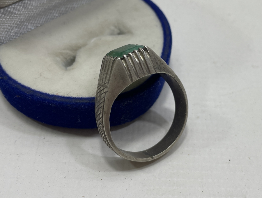 OSMANLI DÖNEMİ DAMGALI ÖZEL YAPIM ZÜMRÜT TAŞLI GÜMÜŞ YÜZÜK