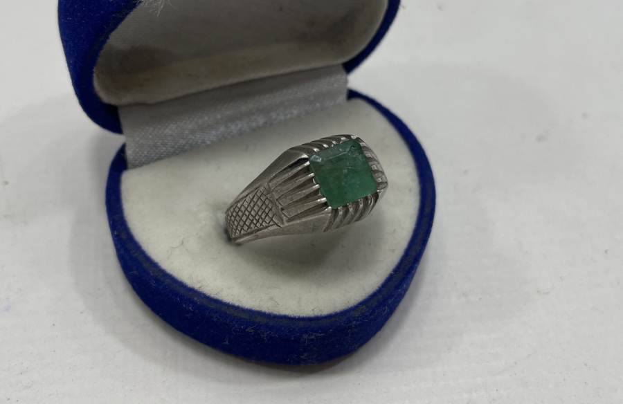 OSMANLI DÖNEMİ DAMGALI ÖZEL YAPIM ZÜMRÜT TAŞLI GÜMÜŞ YÜZÜK