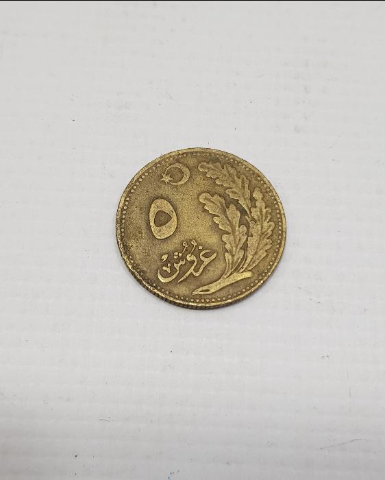 CUMHURİYET İLK DÖNEM OSMANLICA YAZILI  T.C. 5 KURUŞ 