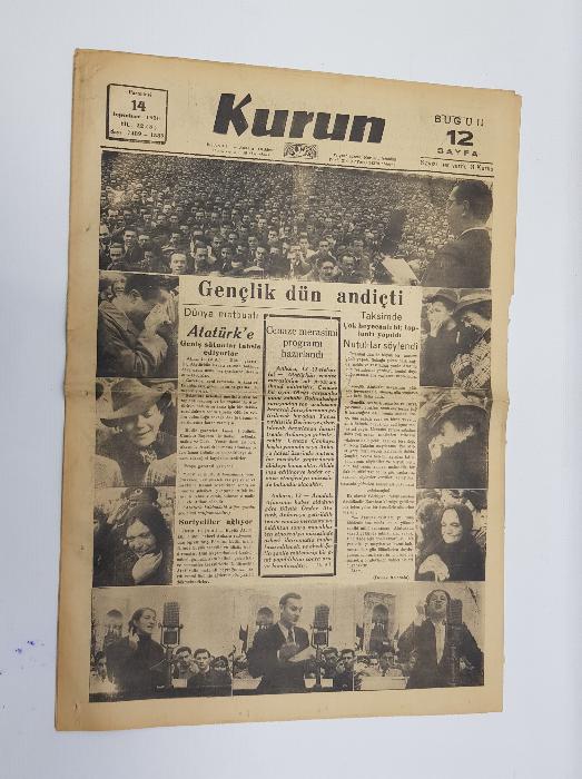 ATATÜRK'ÜN VEFAT HABERLERİ... 14 KASIM 1938 KURUN GAZETESİ