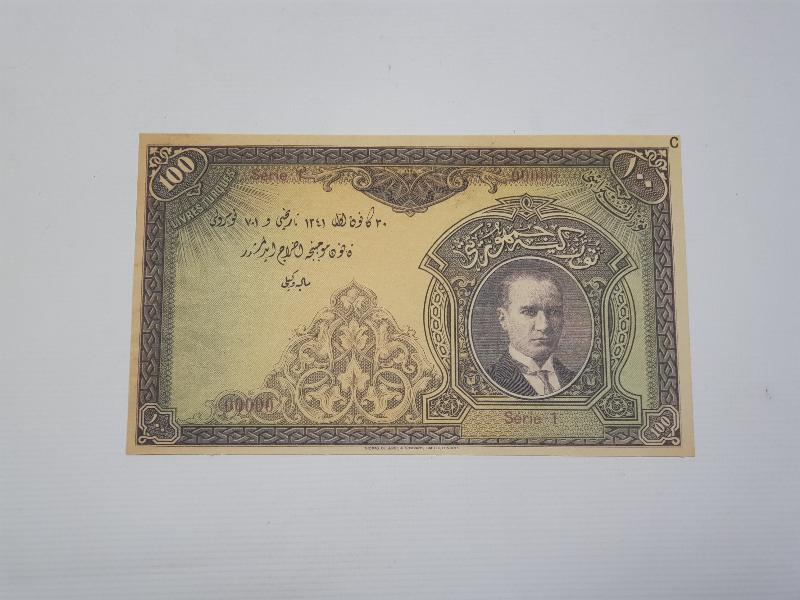 T.C. 1. EMİSYON OSMANLICA YAZILI 100 LİRA MATBU BASKI