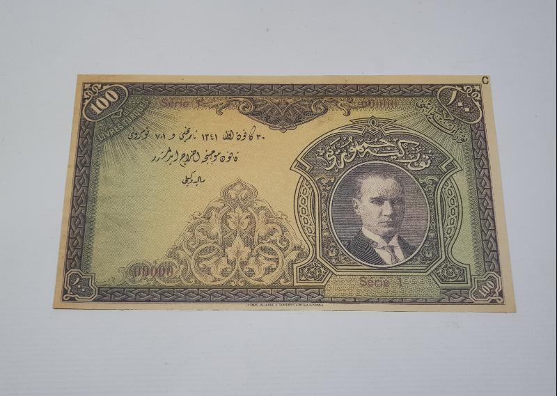 T.C. 1. EMİSYON OSMANLICA YAZILI 100 LİRA MATBU BASKI
