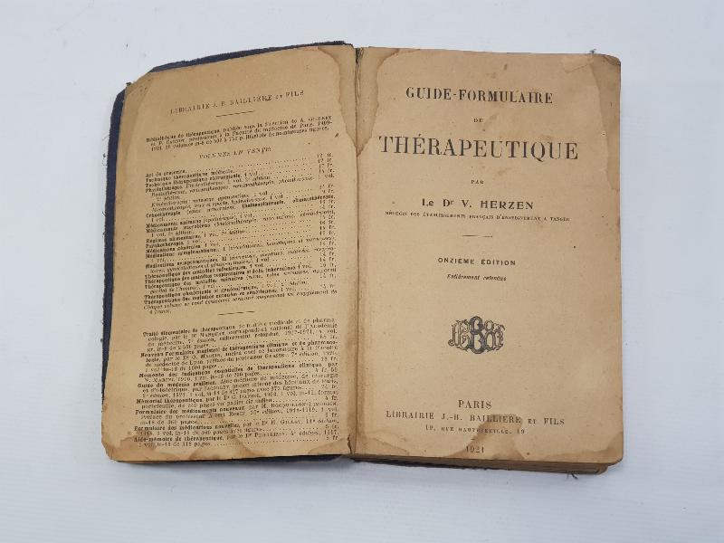 1921 TARİHLİ FRANSIZCA TIP KİTABI: THERAPEUTIQUE