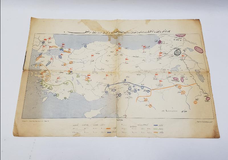OSMANLICA HARİTA: YUNAN VE İTİLAF ORDULARININ İŞGAL MINTIKALARI 
