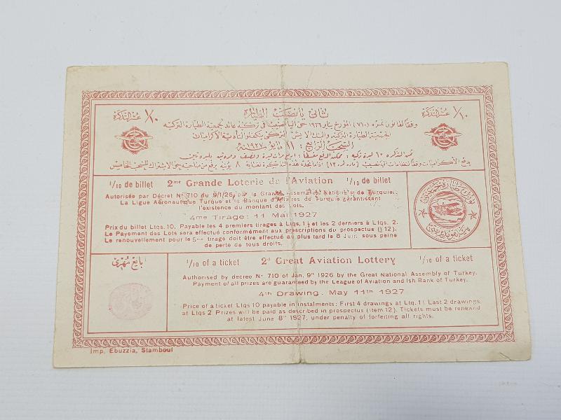 TÜRKİYE CUMHURİYETİ'NİN İLK PİYANGO BİLETİ 
