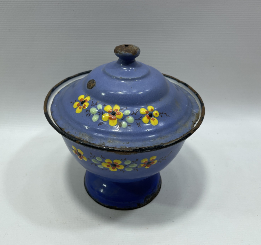 ÜZERİ MİNE İŞÇİLİKLİ OSMANLI DÖNEMİ EMAYE KAPAKLI SAHAN