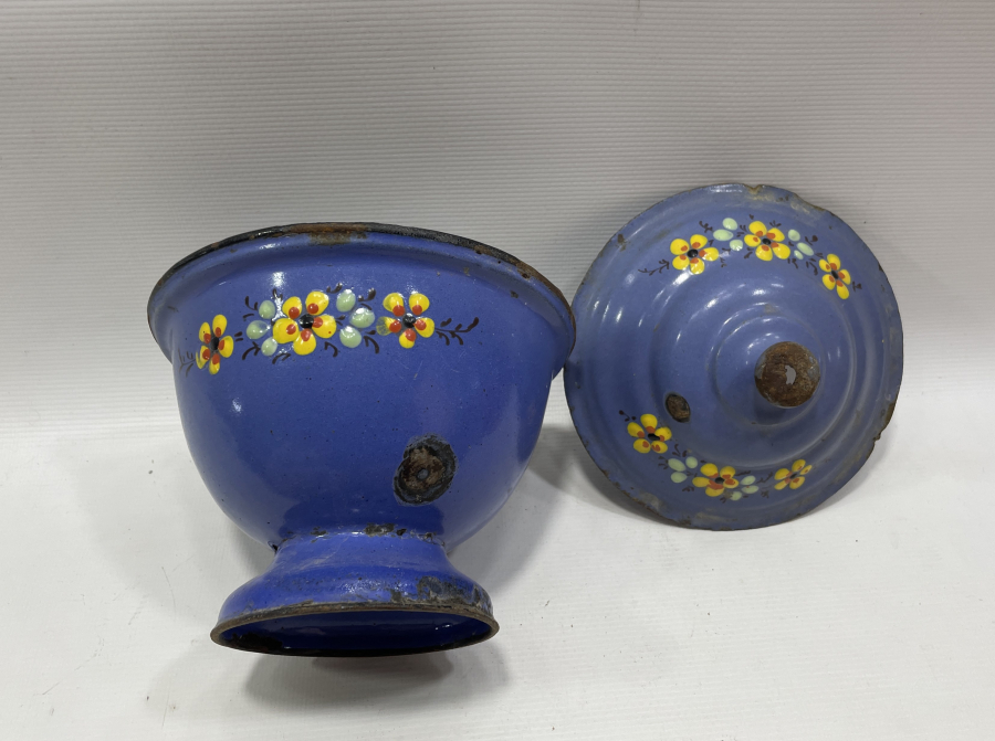 ÜZERİ MİNE İŞÇİLİKLİ OSMANLI DÖNEMİ EMAYE KAPAKLI SAHAN