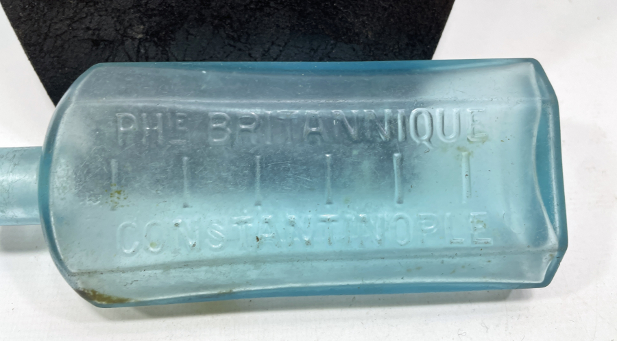 CONSTANTİNOPLE YAZILI OSMANLI DÖNEMİ ÇOK NADİR MAVİ RENKLİ KOKU ŞİŞESİ