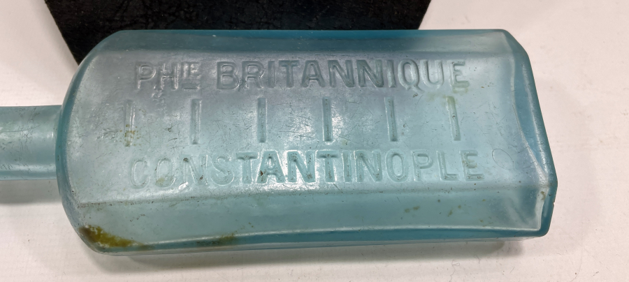 CONSTANTİNOPLE YAZILI OSMANLI DÖNEMİ ÇOK NADİR MAVİ RENKLİ KOKU ŞİŞESİ