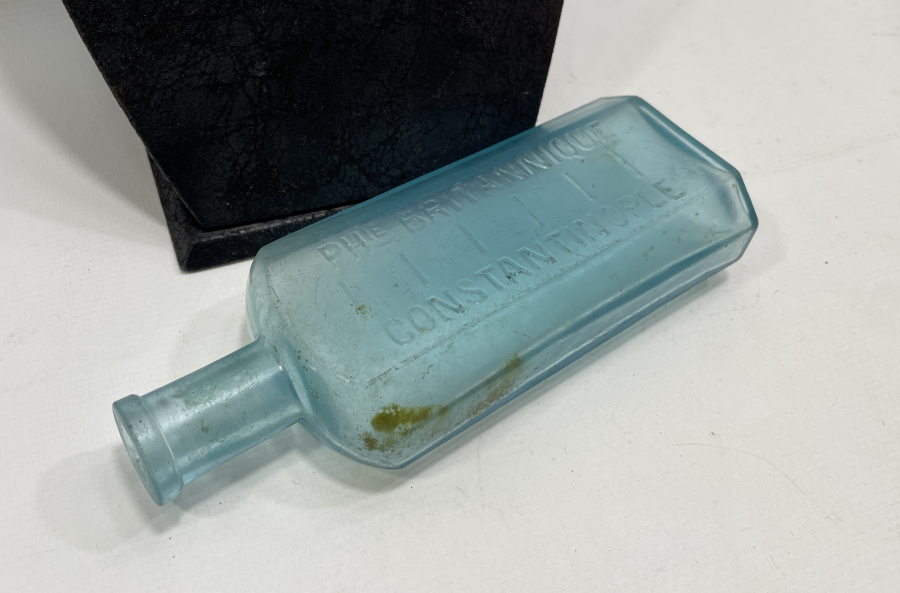 CONSTANTİNOPLE YAZILI OSMANLI DÖNEMİ ÇOK NADİR MAVİ RENKLİ KOKU ŞİŞESİ