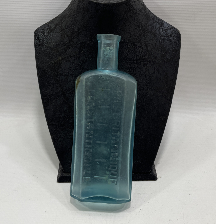 CONSTANTİNOPLE YAZILI OSMANLI DÖNEMİ ÇOK NADİR MAVİ RENKLİ KOKU ŞİŞESİ