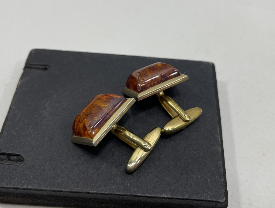 DAMLA KEHRİBAR TAŞLI ALTIN KAPLAMA ÖZEL YAPIM ANTİKA KOL DÜĞMESİ