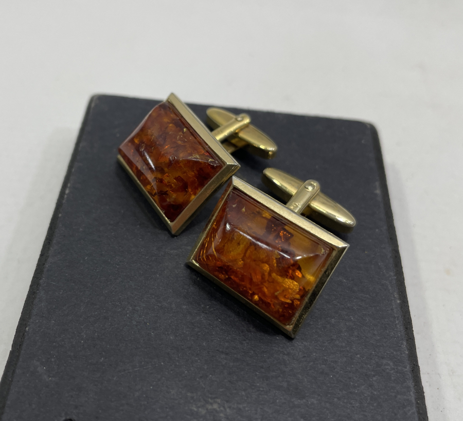 DAMLA KEHRİBAR TAŞLI ALTIN KAPLAMA ÖZEL YAPIM ANTİKA KOL DÜĞMESİ