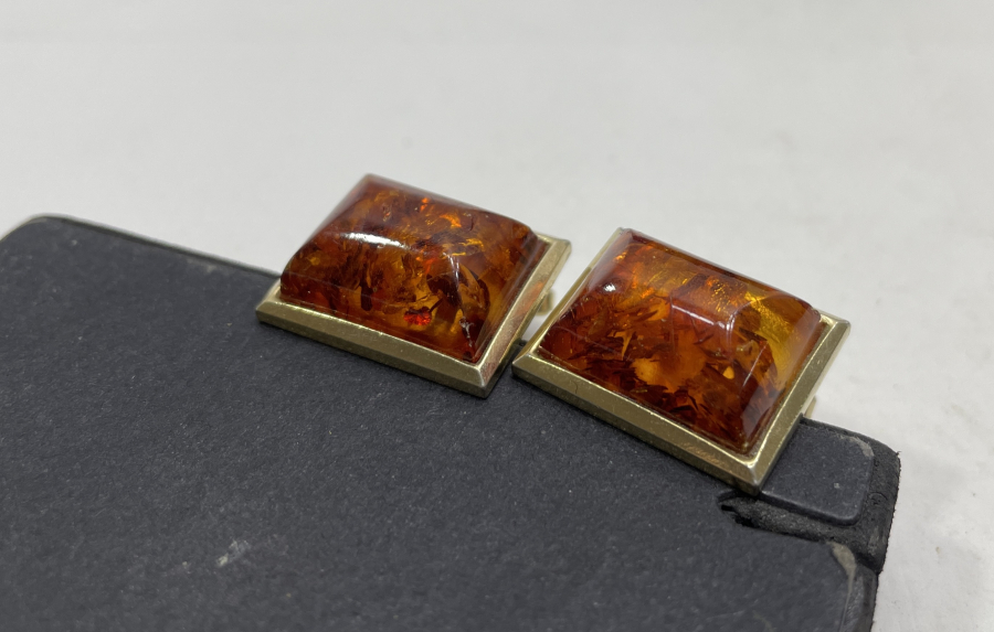 DAMLA KEHRİBAR TAŞLI ALTIN KAPLAMA ÖZEL YAPIM ANTİKA KOL DÜĞMESİ