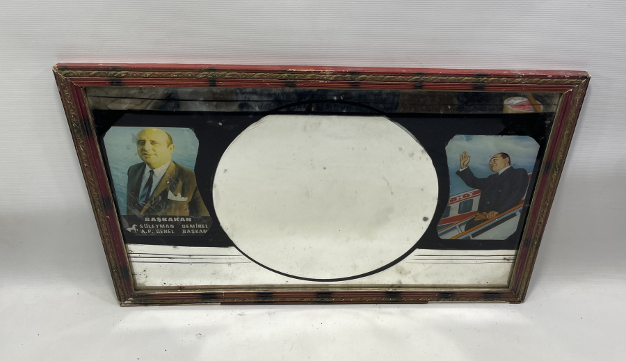 SÜLEYMAN DEMİREL VE ADNAN MENDERES GÖRSELLİ ANTİKA BÜYÜK BOY AYNA