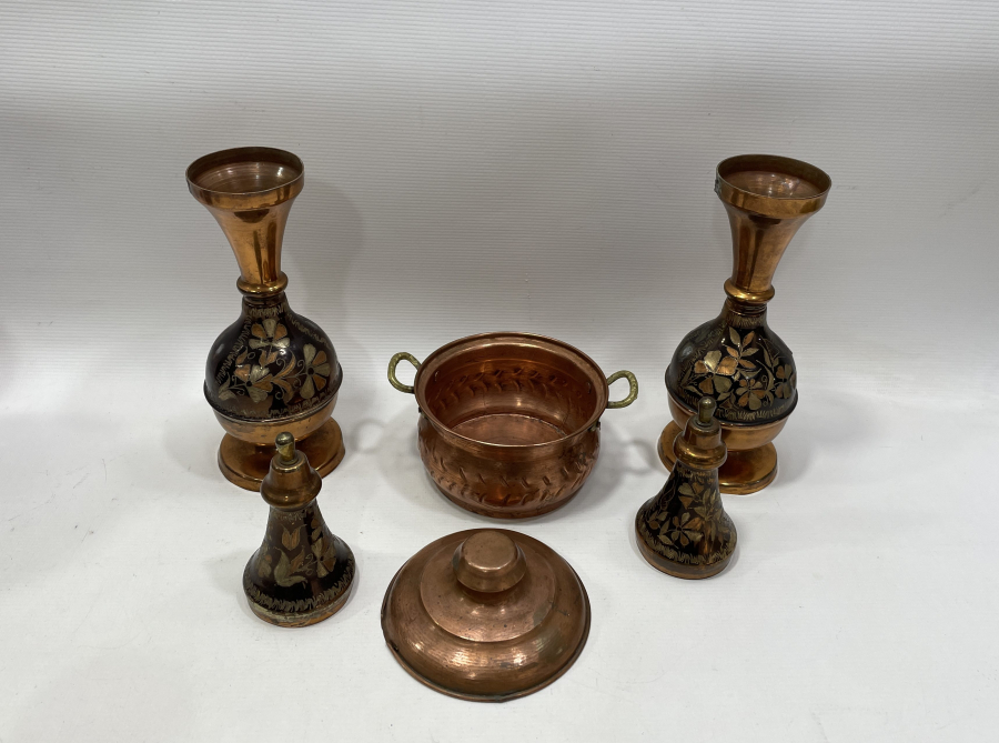 EL YAPIMI ERZİNCAN İŞİ İŞLEMELİ BAKIR OBJE LOTU