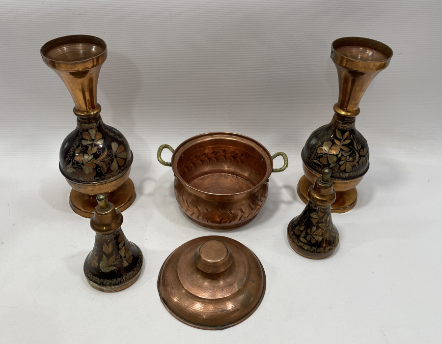 EL YAPIMI ERZİNCAN İŞİ İŞLEMELİ BAKIR OBJE LOTU