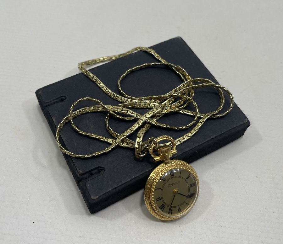 ORJİNAL ZİNCİRİ İLE ALTIN KAPLAMA ANTİKA KURMALI KOLYE SAAT