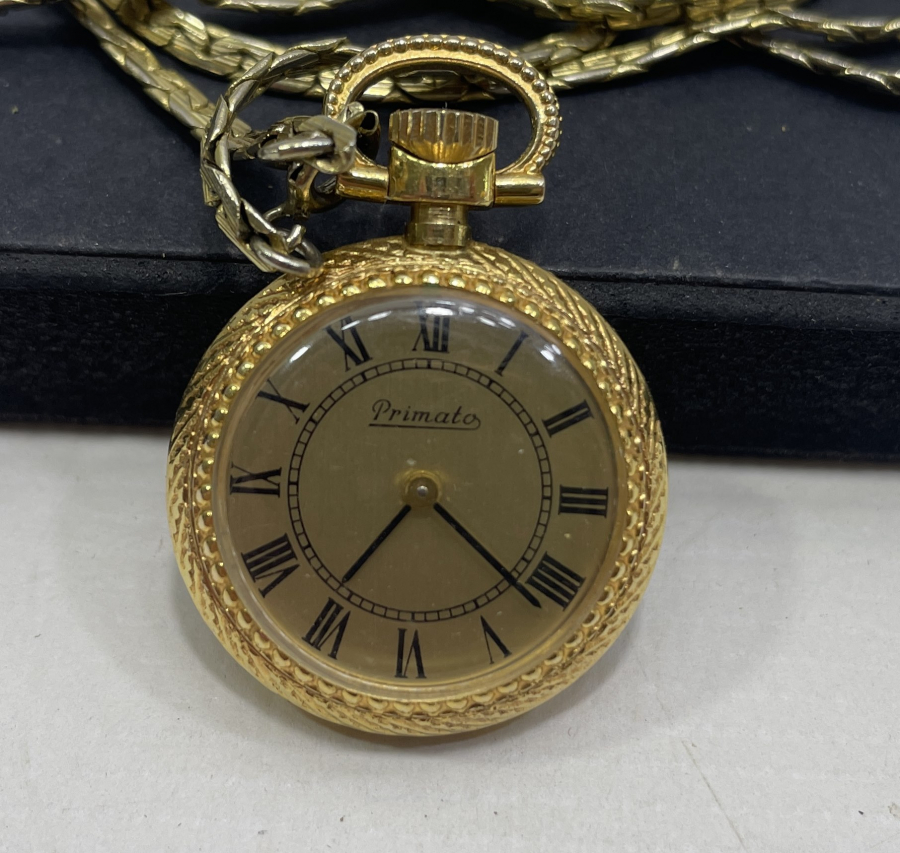 ORJİNAL ZİNCİRİ İLE ALTIN KAPLAMA ANTİKA KURMALI KOLYE SAAT