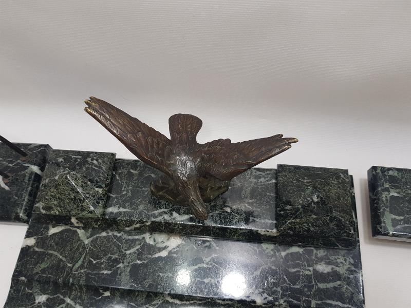 OSMANLI DÖNEMİ BRONZ KARTAL HEYKELLİ MERMER HOKKA TAKIMI