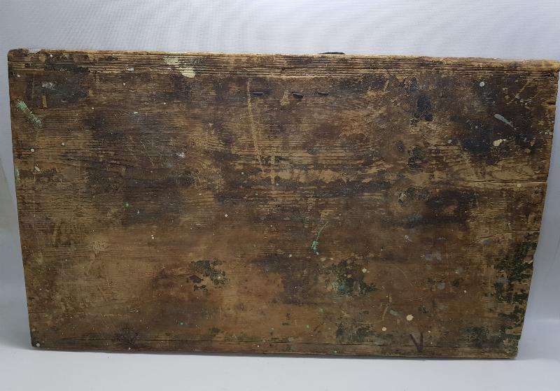 OSMANLI DÖNEMİ EL BOYAMA YUNAN BAYRAKLI GEMİ RESİMLİ SANDIK KAPAĞI