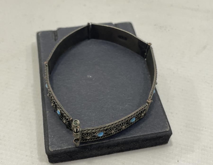 OSMANLI DÖNEMİ TURKUAZ TAŞLI VE GÜVERSE İŞÇİLİKLİ BİLEZİK