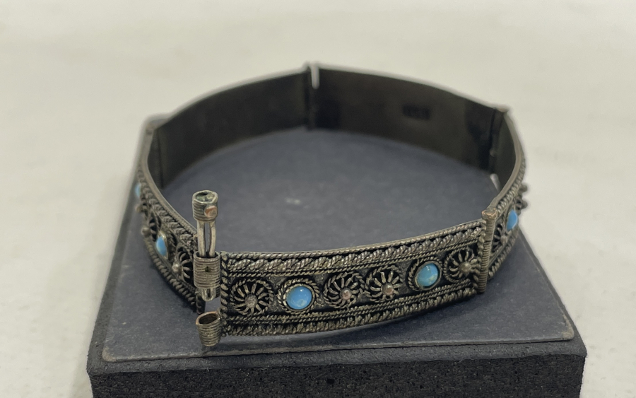 OSMANLI DÖNEMİ TURKUAZ TAŞLI VE GÜVERSE İŞÇİLİKLİ BİLEZİK