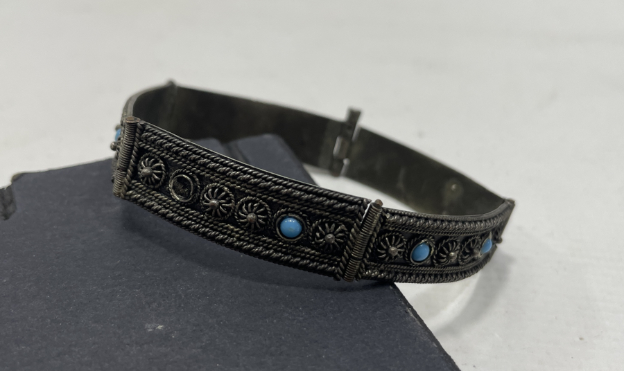 OSMANLI DÖNEMİ TURKUAZ TAŞLI VE GÜVERSE İŞÇİLİKLİ BİLEZİK