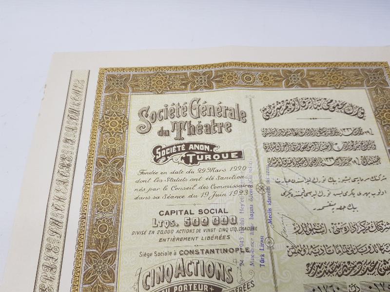 ÇOK NADİR OSMANLICA TİYATRO HİSSE SENEDİ