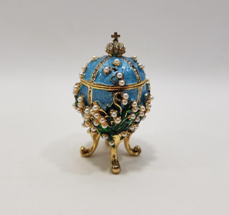 RUS FABERGE MARKA YUMURTA FORMLU MİNELİ MÜCEVHER KUTUSU