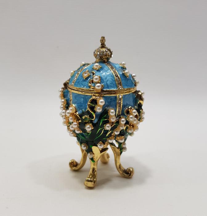 RUS FABERGE MARKA YUMURTA FORMLU MİNELİ MÜCEVHER KUTUSU