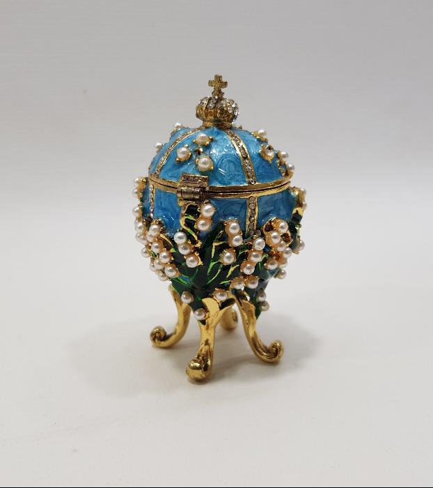 RUS FABERGE MARKA YUMURTA FORMLU MİNELİ MÜCEVHER KUTUSU