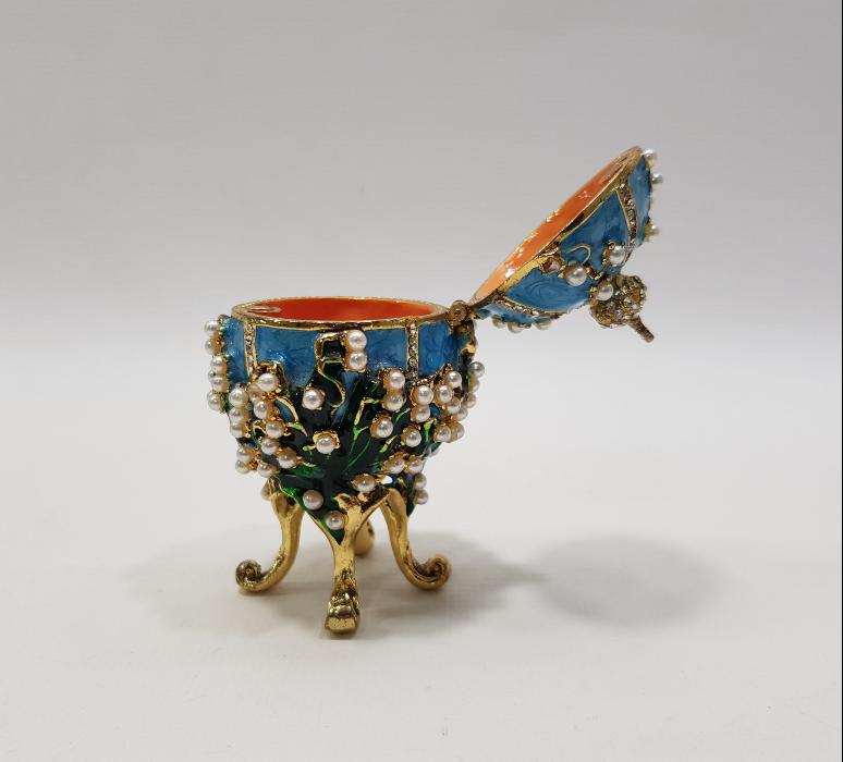 RUS FABERGE MARKA YUMURTA FORMLU MİNELİ MÜCEVHER KUTUSU