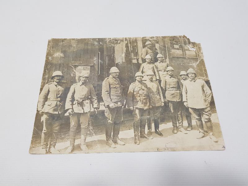 GALİÇYA CEPHESİ PAŞA VE SUBAYLAR TREN VAGONU ÖNÜNDE ORJİNAL FOTOĞRAF