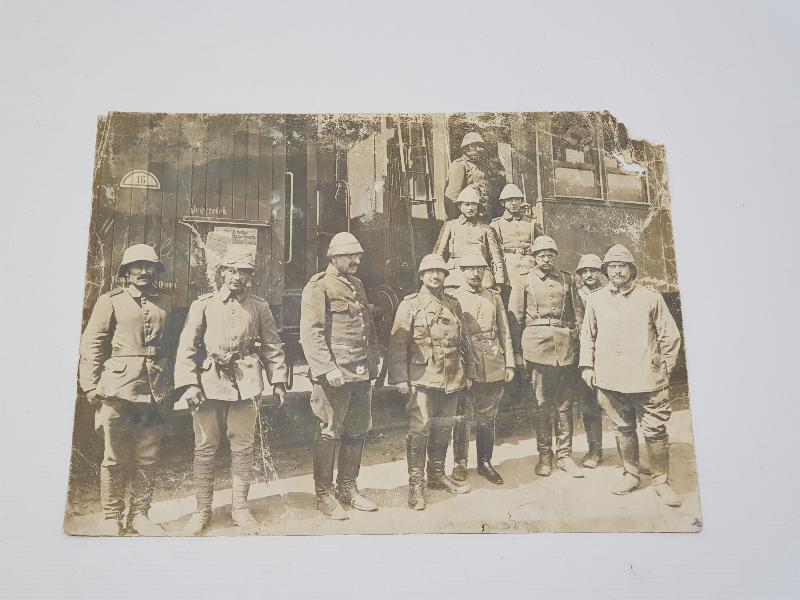 GALİÇYA CEPHESİ PAŞA VE SUBAYLAR TREN VAGONU ÖNÜNDE ORJİNAL FOTOĞRAF