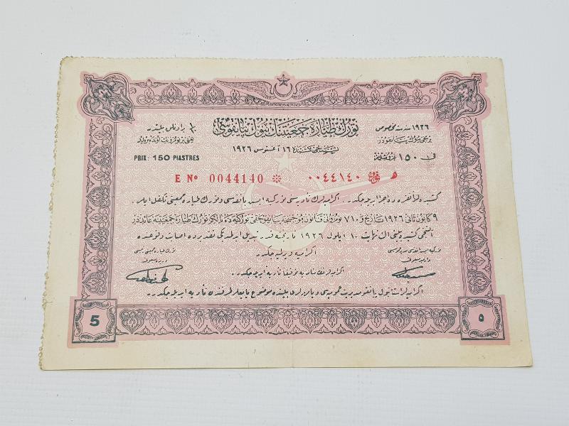 TÜRKİYE CUMHURİYETİ'NİN İLK PİYANGO BİLETİ