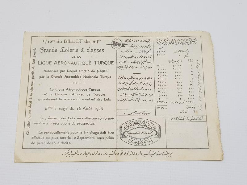TÜRKİYE CUMHURİYETİ'NİN İLK PİYANGO BİLETİ
