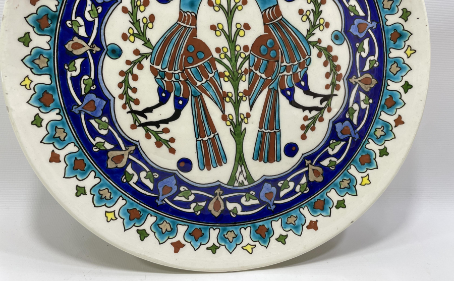 ÇİFTE KUMRULAR TESVİRLİ EL BOYAMA ÖZEL YAPIM KÜTAHYA İŞİ DUVAR TABAĞI