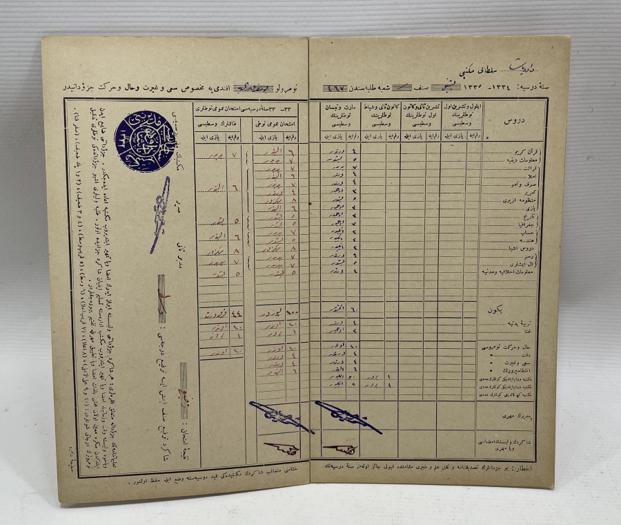 1. DÜNYA SAVAŞI DÖNEMİ KARNE