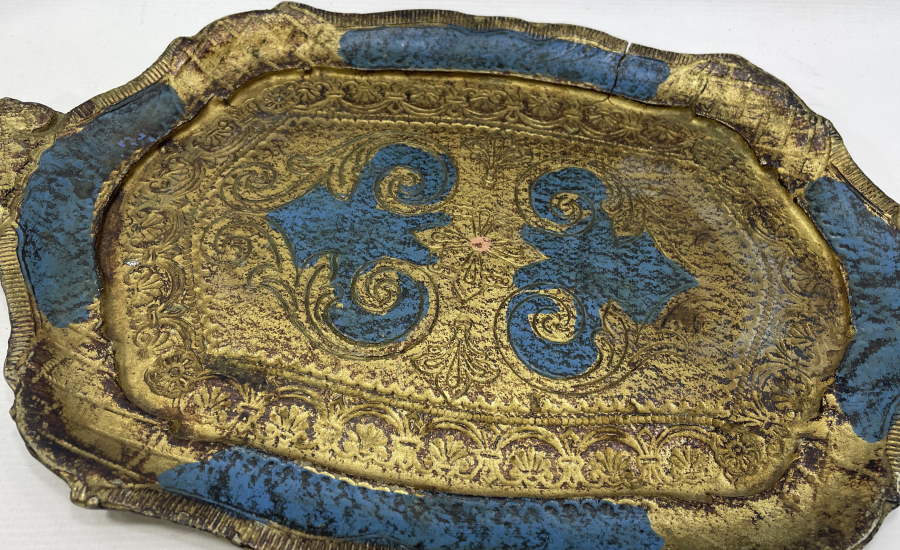 ALTIN YALDIZLI LEVANTEN İŞİ AHŞAP KAHVE TEPSİSİ