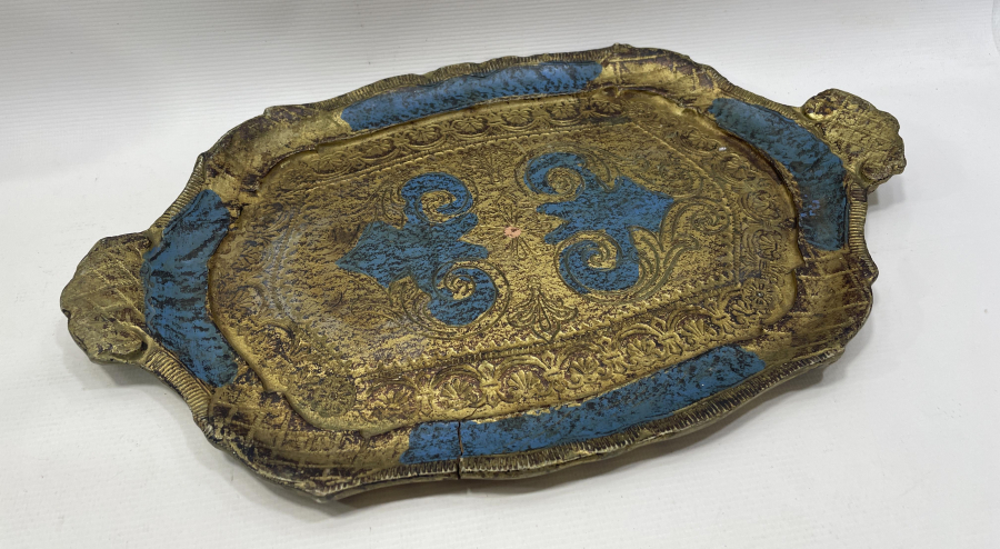 ALTIN YALDIZLI LEVANTEN İŞİ AHŞAP KAHVE TEPSİSİ