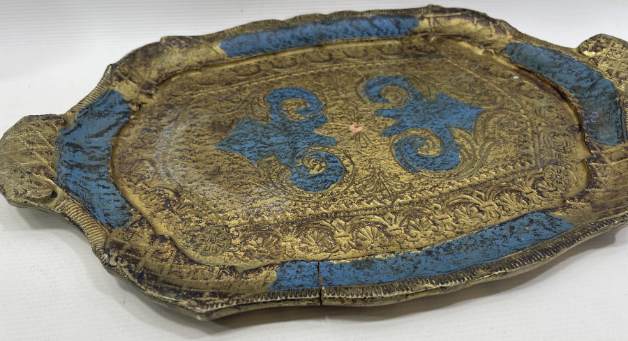 ALTIN YALDIZLI LEVANTEN İŞİ AHŞAP KAHVE TEPSİSİ