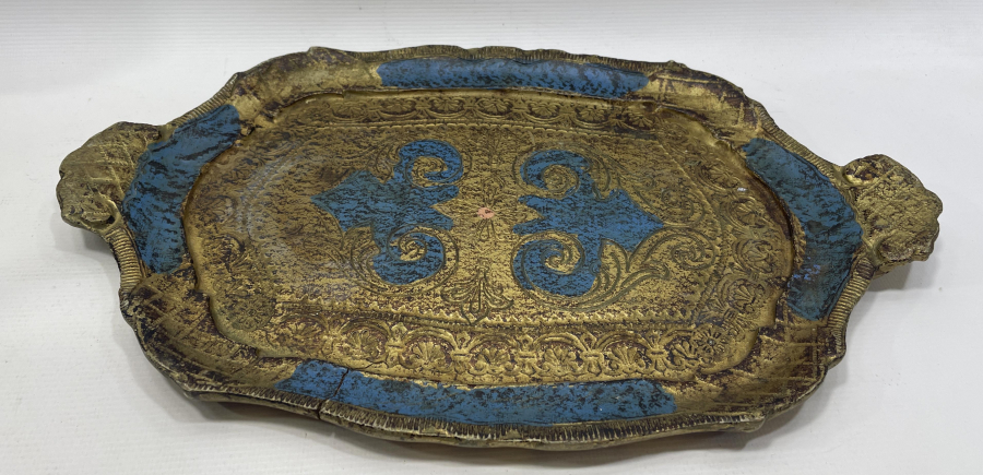 ALTIN YALDIZLI LEVANTEN İŞİ AHŞAP KAHVE TEPSİSİ