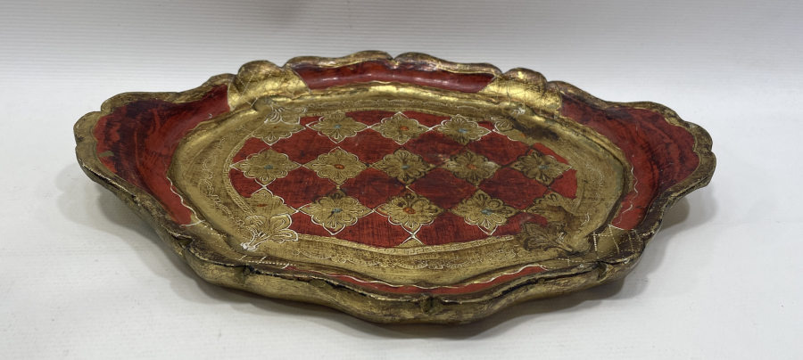 ALTIN YALDIZLI LEVANTEN İŞİ OSMANLI DÖNEMİ AHŞAP TEPSİ