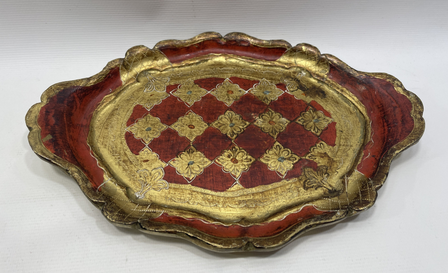 ALTIN YALDIZLI LEVANTEN İŞİ OSMANLI DÖNEMİ AHŞAP TEPSİ