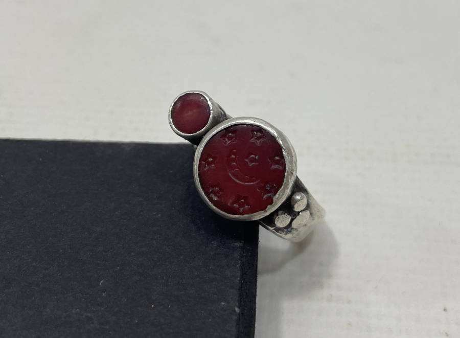 AY YILDIZLI ÖZEL YAPIM GÜMÜŞ YÜZÜK